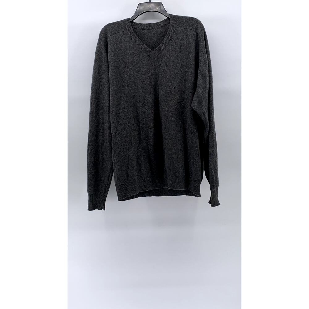 UNBRANDED Men's Charcoal Gray V-Neck Long Sleeve Pullover Sweater SZ L